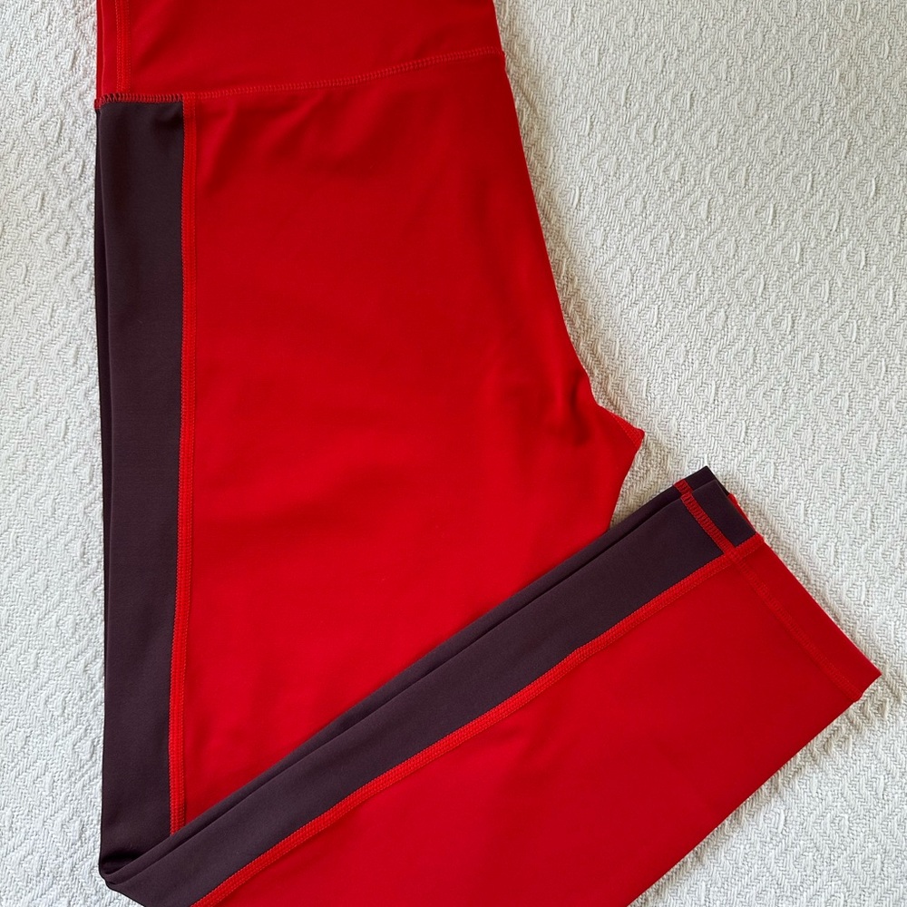 Zyia Active Leggings Red with Dark Purple Contrast Side Panels